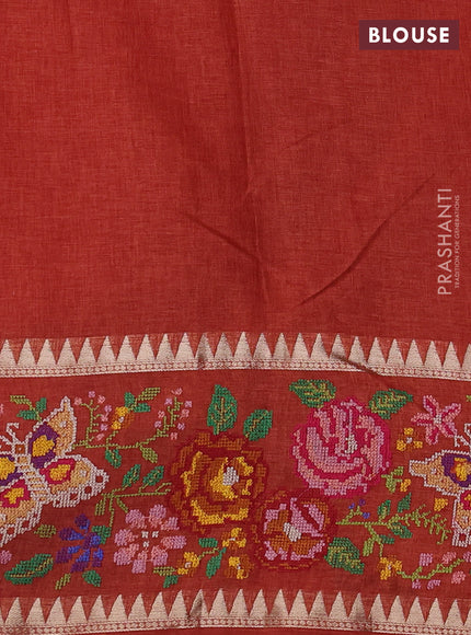 Rust Semi Tussar Saree - Embroidery