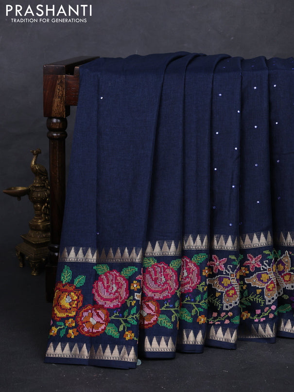 Peacock Blue Semi Tussar Saree - Embroidery