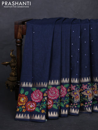 Peacock Blue Semi Tussar Saree - Embroidery