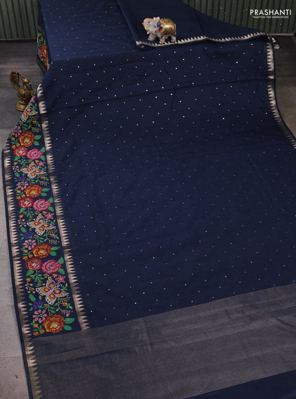 Peacock Blue Semi Tussar Saree - Embroidery