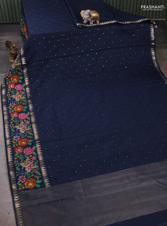 Peacock Blue Semi Tussar Saree - Embroidery
