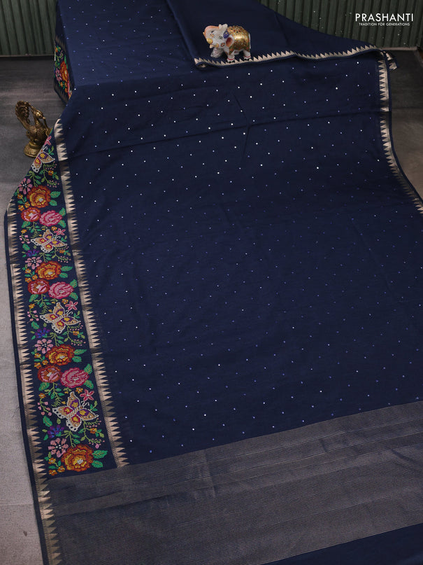 Peacock Blue Semi Tussar Saree - Embroidery