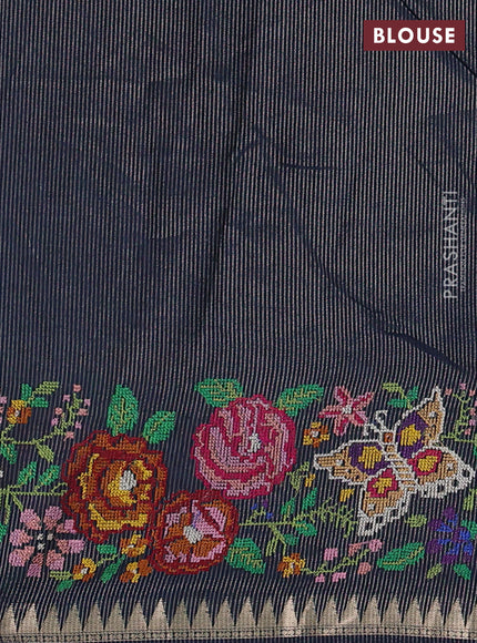 Peacock Blue Semi Tussar Saree - Embroidery