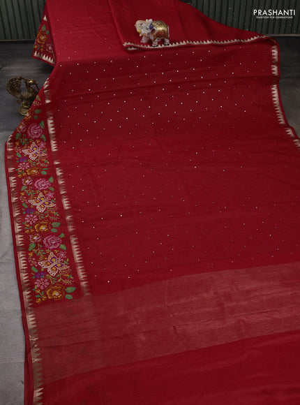 Red Semi Tussar Saree - Embroidery