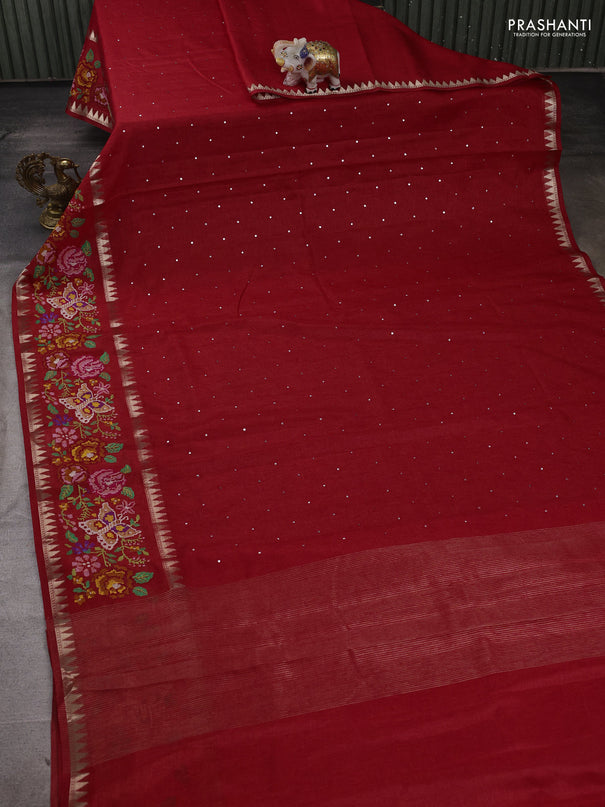 Red Semi Tussar Saree - Embroidery