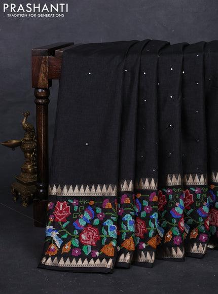 Black Semi Tussar Saree - Embroidery