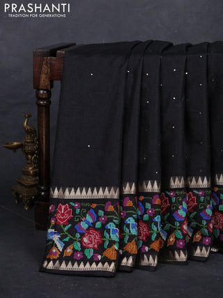 Black Semi Tussar Saree - Embroidery
