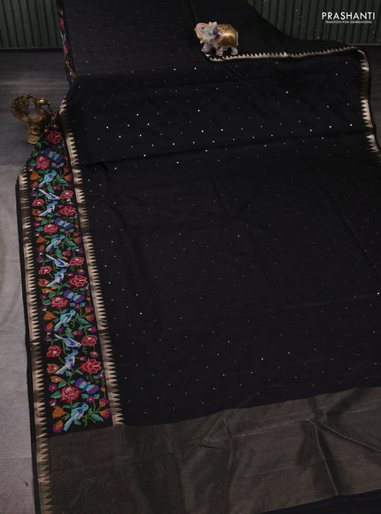 Black Semi Tussar Saree - Embroidery