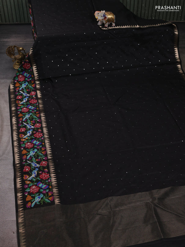 Black Semi Tussar Saree - Embroidery