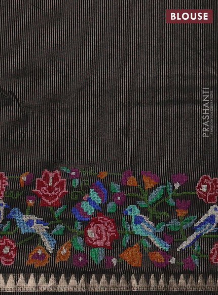 Black Semi Tussar Saree - Embroidery