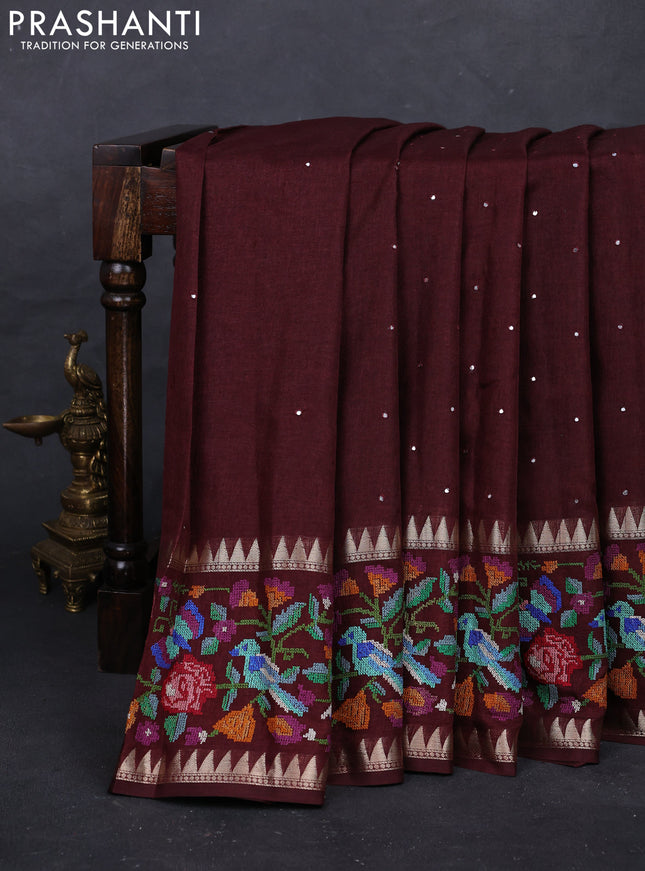Maroon Semi Tussar Saree - Embroidery