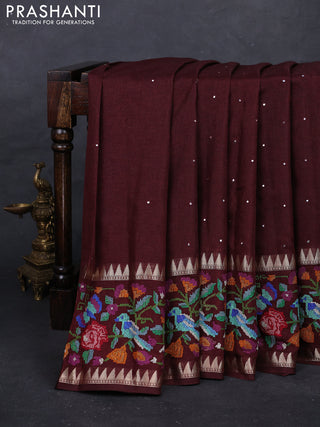 Maroon Semi Tussar Saree - Embroidery