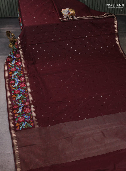 Maroon Semi Tussar Saree - Embroidery
