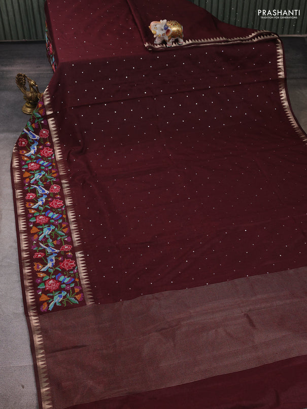 Maroon Semi Tussar Saree - Embroidery