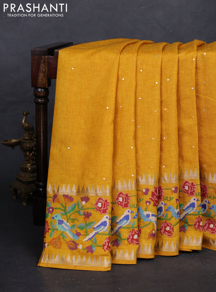 Yellow Semi Tussar Saree - Embroidery