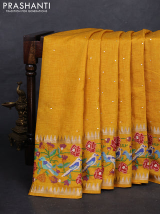 Yellow Semi Tussar Saree - Embroidery