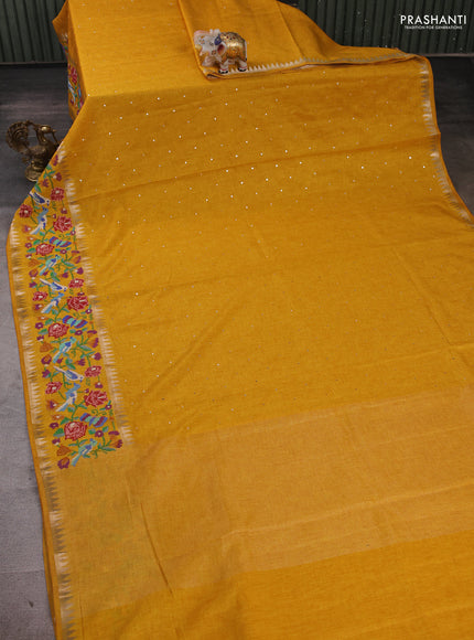 Yellow Semi Tussar Saree - Embroidery