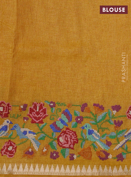 Yellow Semi Tussar Saree - Embroidery
