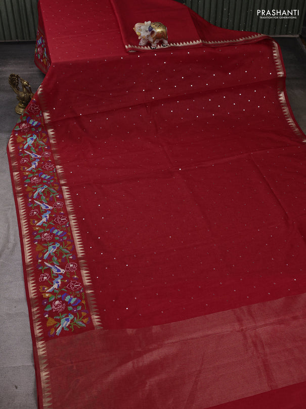 Red Semi Tussar Saree - Embroidery