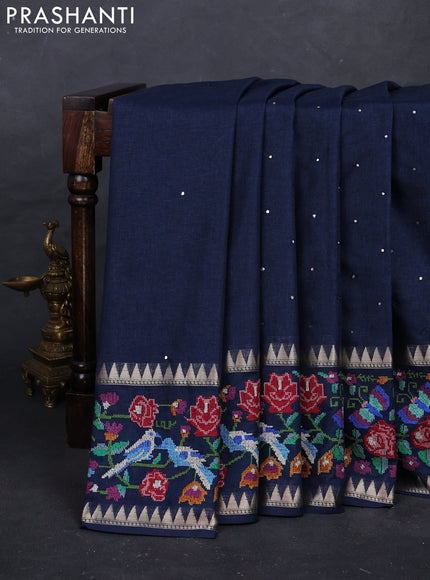 Peacock Blue Semi Tussar Saree - Embroidery