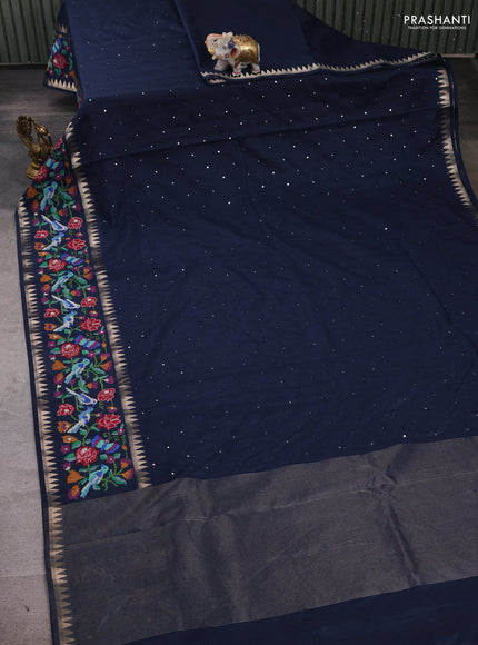 Peacock Blue Semi Tussar Saree - Embroidery