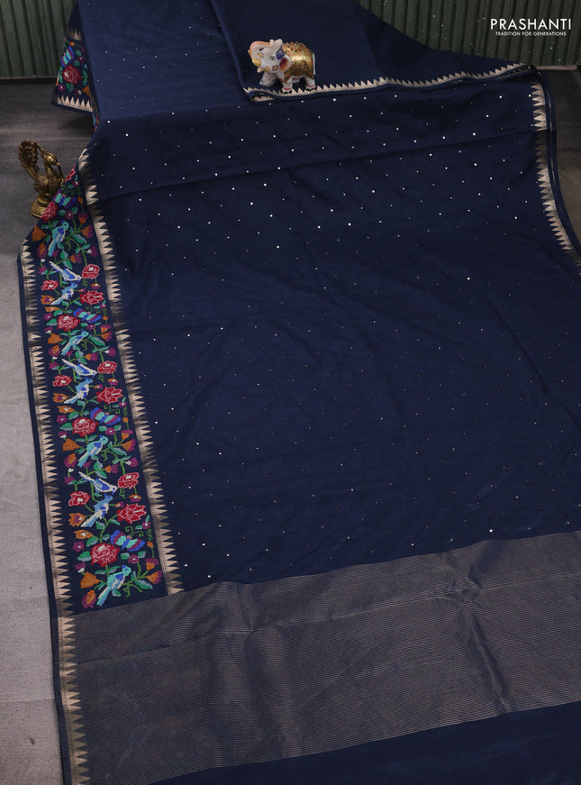 Peacock Blue Semi Tussar Saree - Embroidery