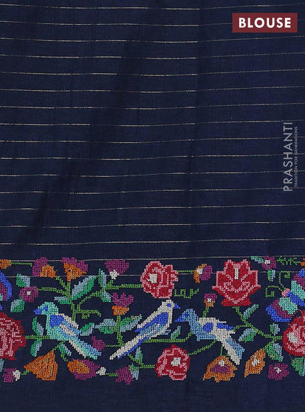 Peacock Blue Semi Tussar Saree - Embroidery