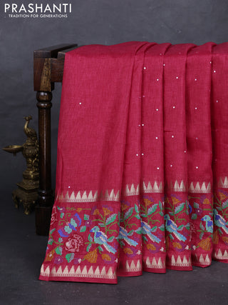 Pink Semi Tussar Saree - Embroidery