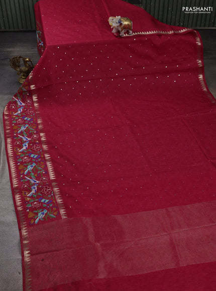Pink Semi Tussar Saree - Embroidery