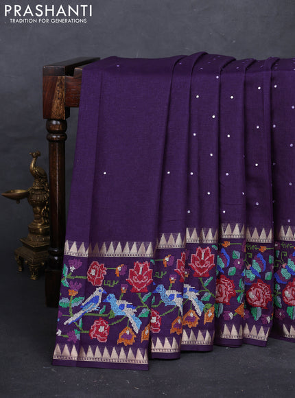 Purple Semi Tussar Saree - Embroidery