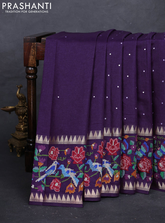 Purple Semi Tussar Saree - Embroidery