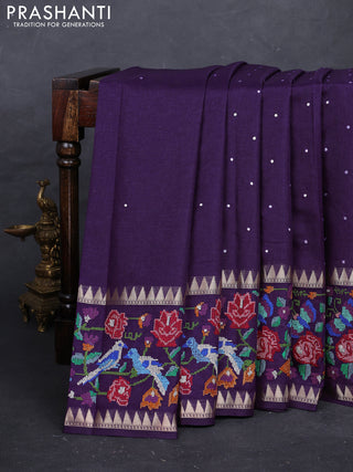 Purple Semi Tussar Saree - Embroidery