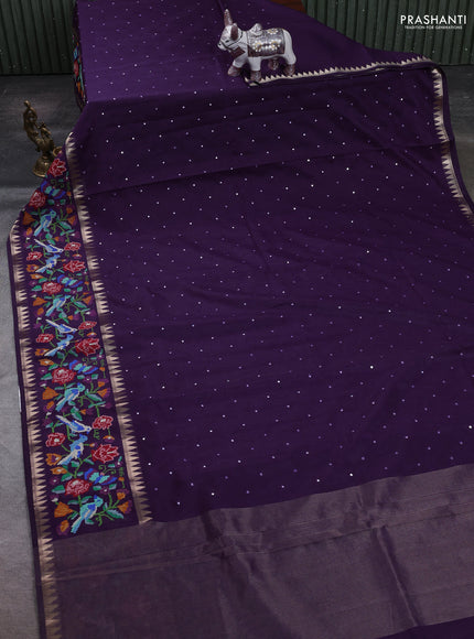 Purple Semi Tussar Saree - Embroidery