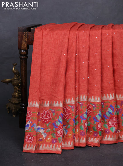 Rust Semi Tussar Saree - Embroidery