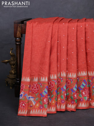 Rust Semi Tussar Saree - Embroidery