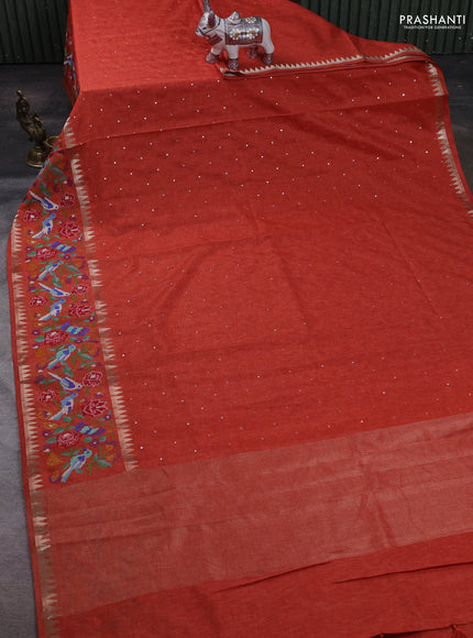 Rust Semi Tussar Saree - Embroidery