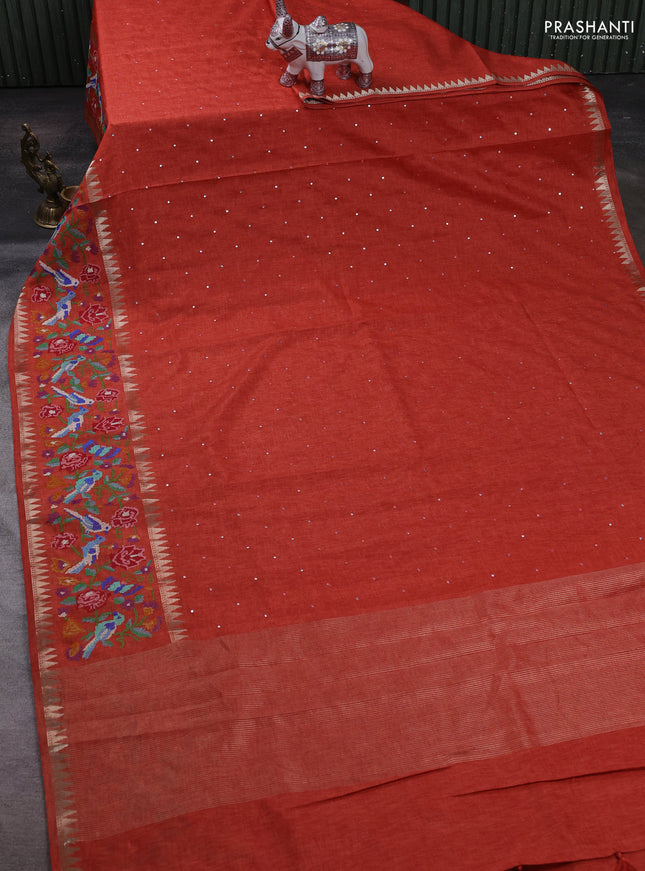 Rust Semi Tussar Saree - Embroidery