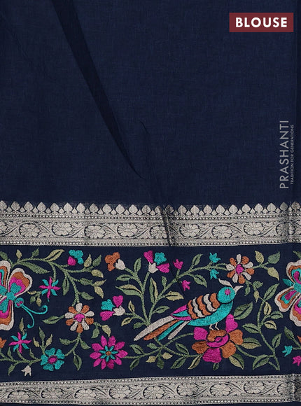 Peacock Blue Semi Tussar Saree - Embroidery