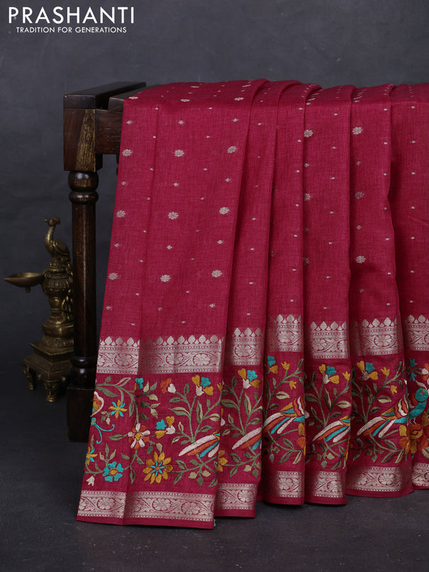 Pink Semi Tussar Saree - Embroidery
