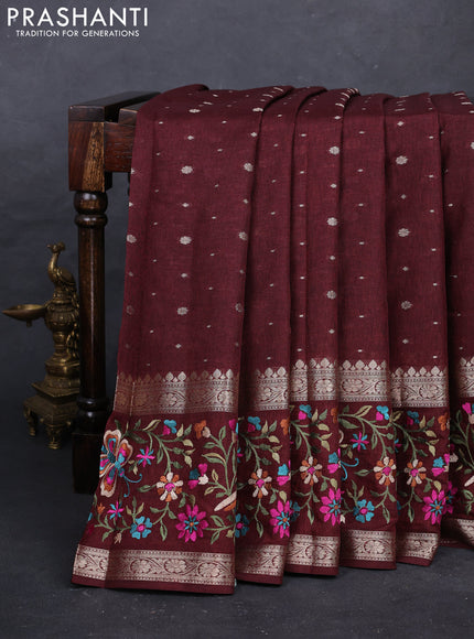 Maroon Semi Tussar Saree - Embroidery