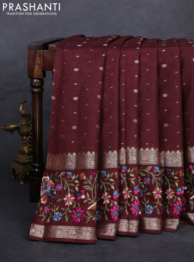 Maroon Semi Tussar Saree - Embroidery