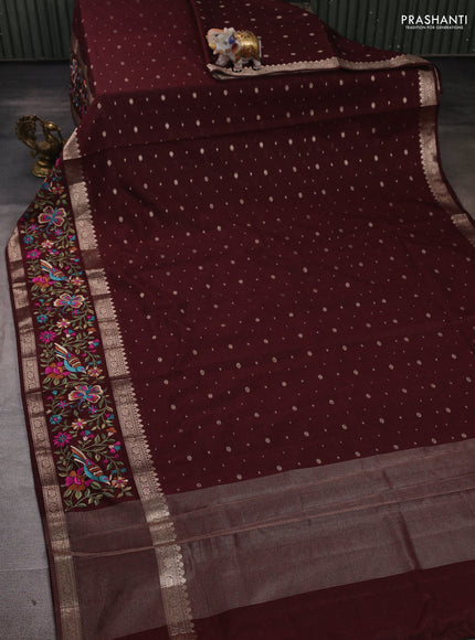 Maroon Semi Tussar Saree - Embroidery