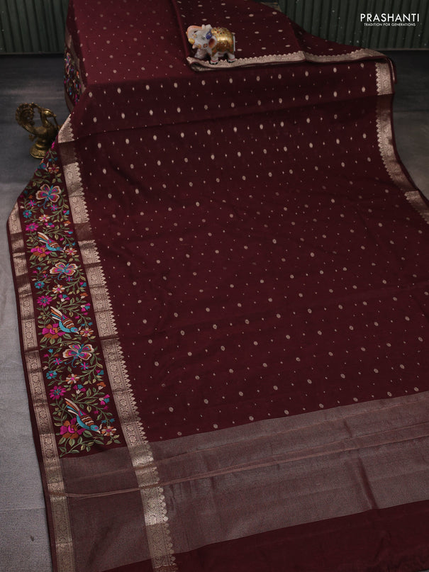 Maroon Semi Tussar Saree - Embroidery