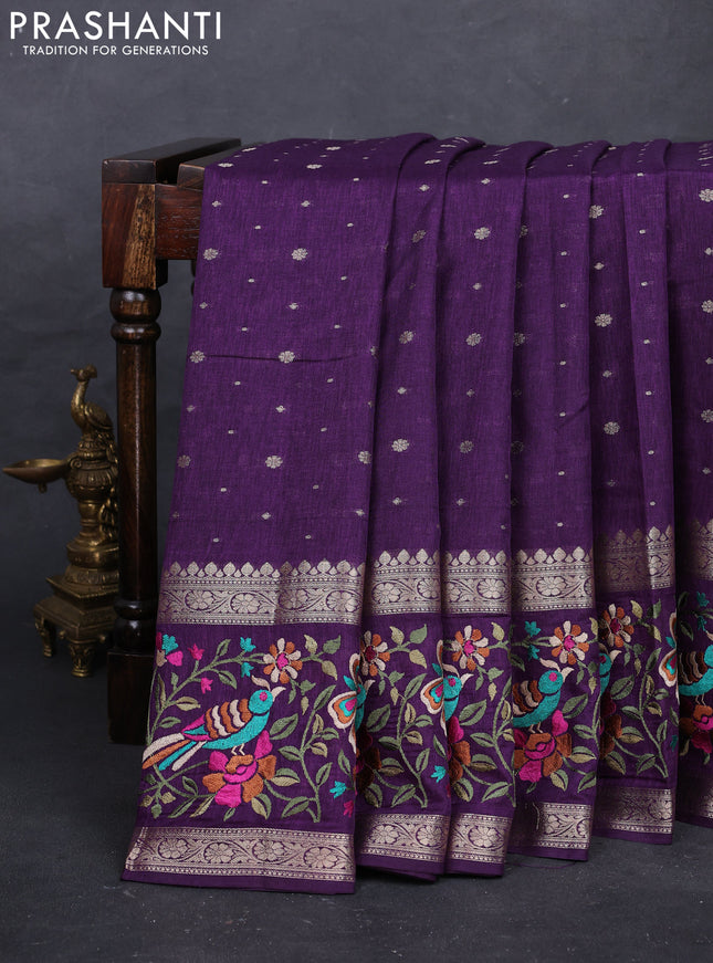 Purple Semi Tussar Saree - Embroidery
