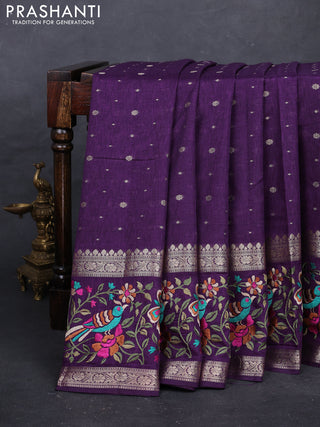 Purple Semi Tussar Saree - Embroidery