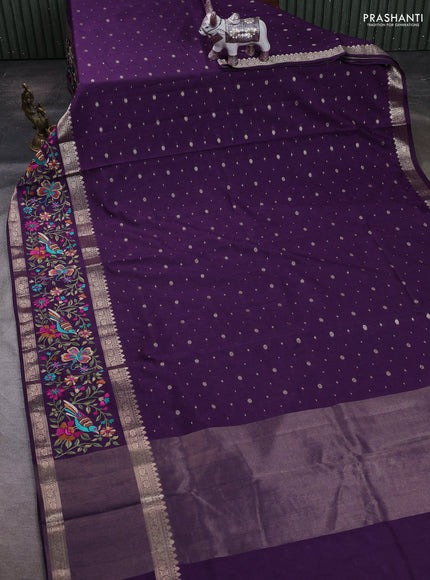 Purple Semi Tussar Saree - Embroidery
