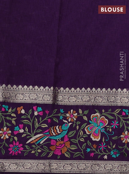 Purple Semi Tussar Saree - Embroidery
