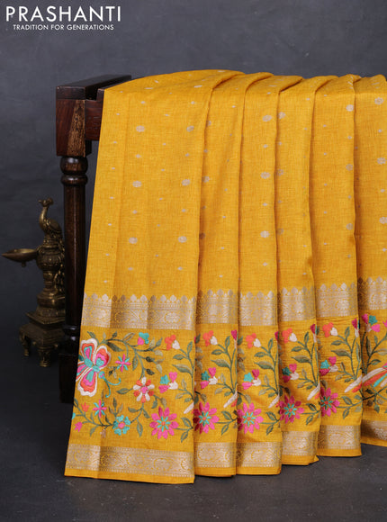 Yellow Semi Tussar Saree - Embroidery