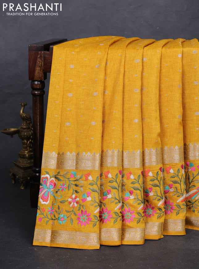 Yellow Semi Tussar Saree - Embroidery