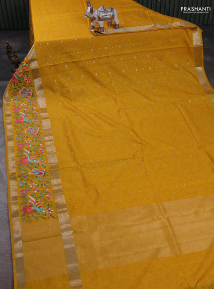 Yellow Semi Tussar Saree - Embroidery